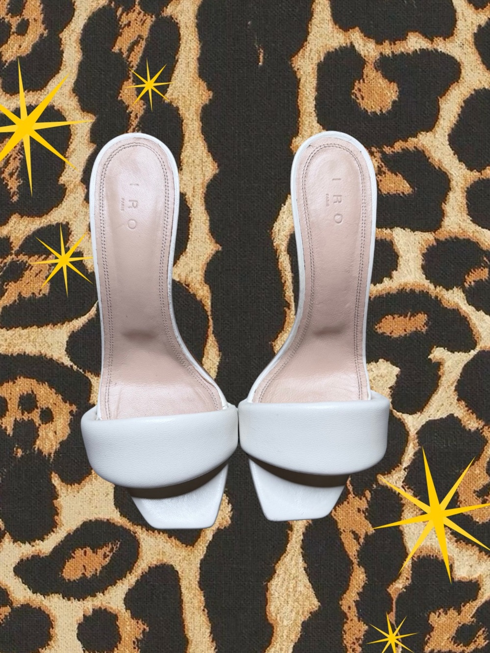 IRO Paris | 100% Lambskin Yolanda White Padded Strap Square-Toe Mule | Size 9